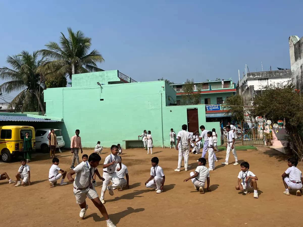 Students exercising on the sports ground